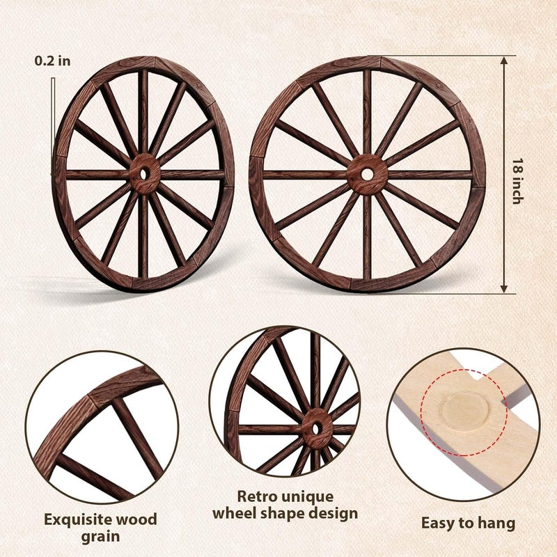 OYEFLY 2 Pcs Vintage Rustic Wagon Wheel Decor - Brown, 18 Inch - Image 3